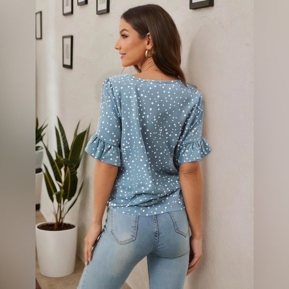 Blue Polka Dot V-Neck XL NIP - Picture 2 of 14